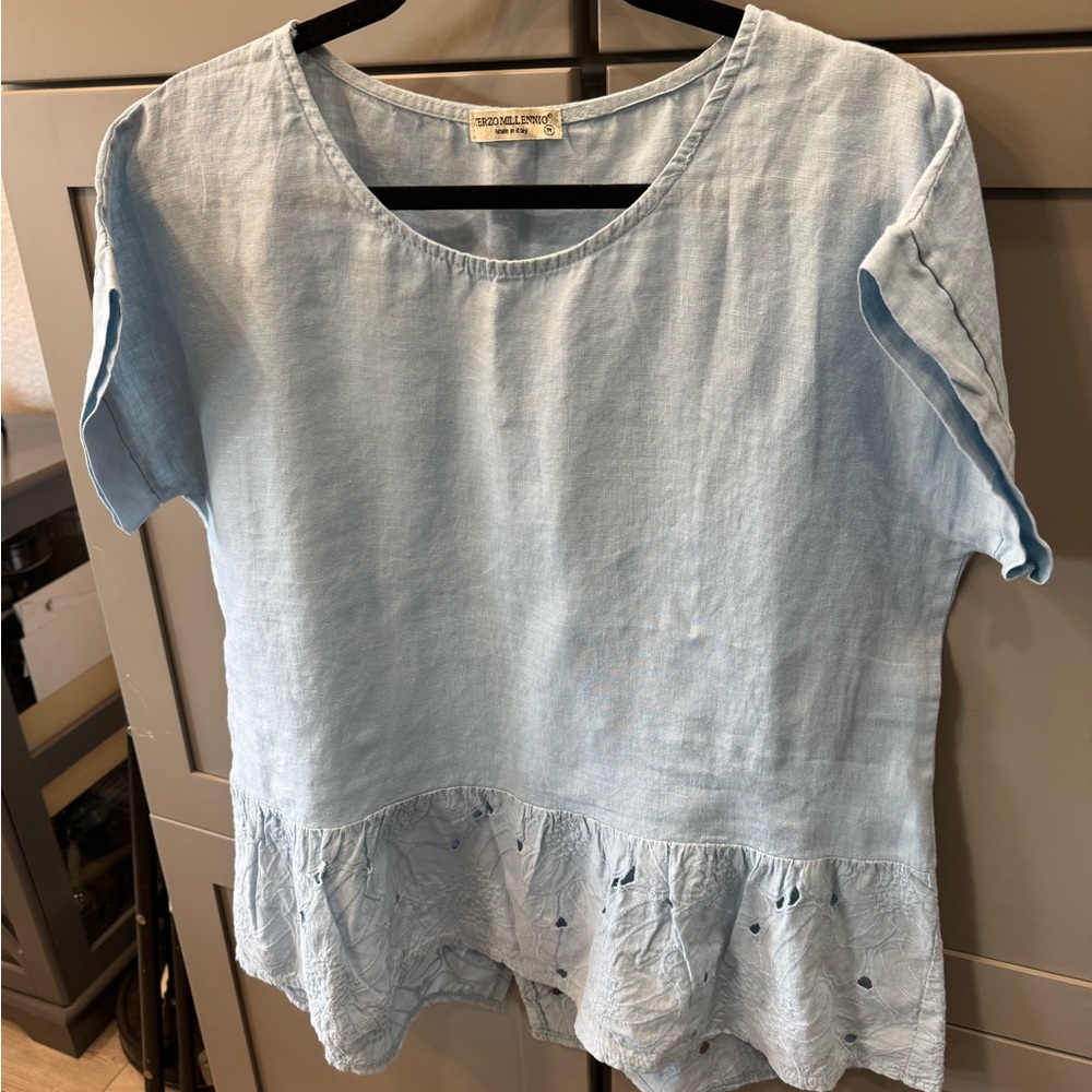 Eileen Fisher Blue Peplum Blouse